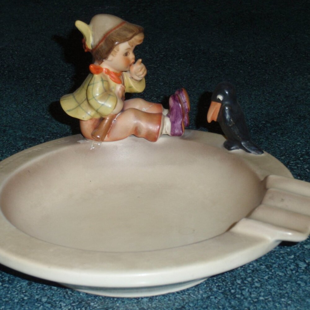 Goebel Hummel Ashtray #34 SINGING LESSON Boy & Crow West Germany Vintage TMK3